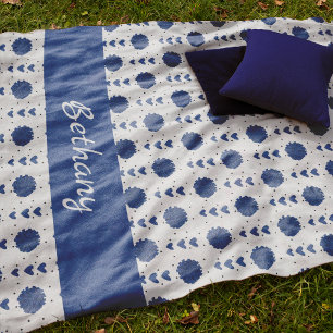 Manta Polar Patrón azul animador Pom Poms & Hearts