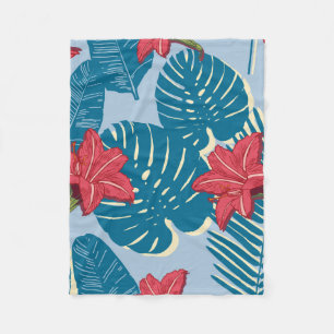 Manta Polar Patrón azul de hoja sin soldadura de Palm tropical