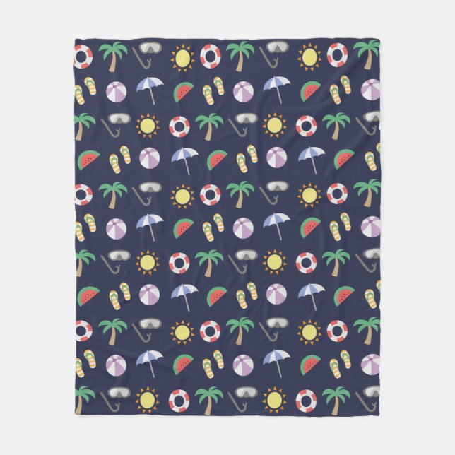 Manta Polar Patrón azul de vacaciones en la playa de verano (Anverso)