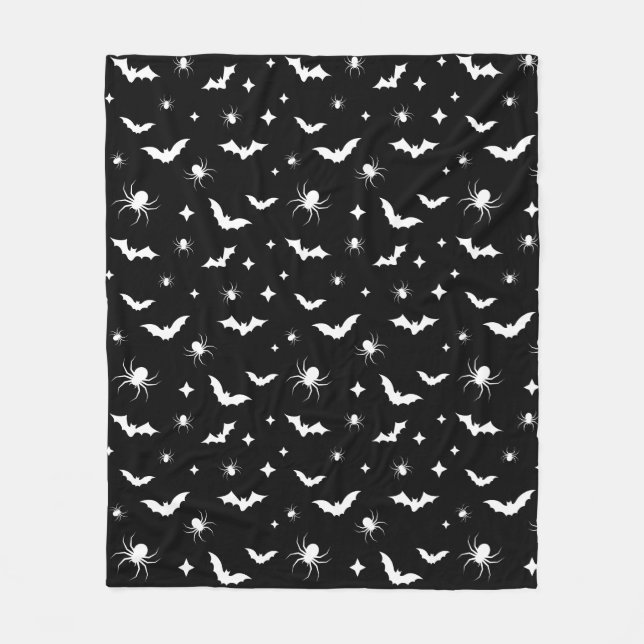 Manta Polar Patrón Black Halloween Scary Bats and Spiders (Anverso)