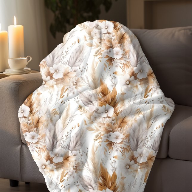 Manta Polar Patrón Boho Dorado Floral Bohemiano sin Maravilla (boho golden floral blanket
)