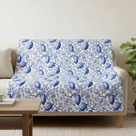 Manta Polar Patrón Botánico Chic de Toile Azul Único en Cocoa