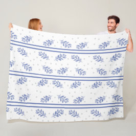 Manta Polar Patrón Botánico de Acuarela Azul y Gris