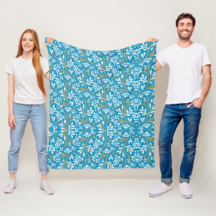 Manta Polar Patrón botánico de color azul estilo vintage en fe
