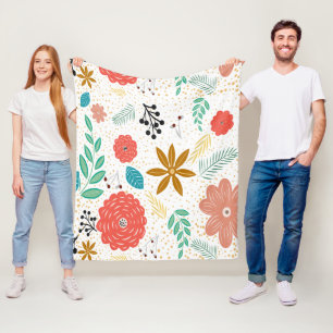 Manta Polar Patrón botánico floral moderno blanco