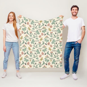 Manta Polar Patrón Botánico Vintage con Mariposas y Abeja