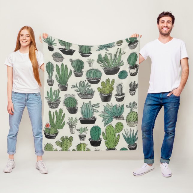 Manta Polar Patrón Cactus Verde (In situ)