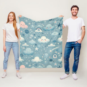 Manta Polar Patrón caprichoso de cielo con nubes, estrellas - 