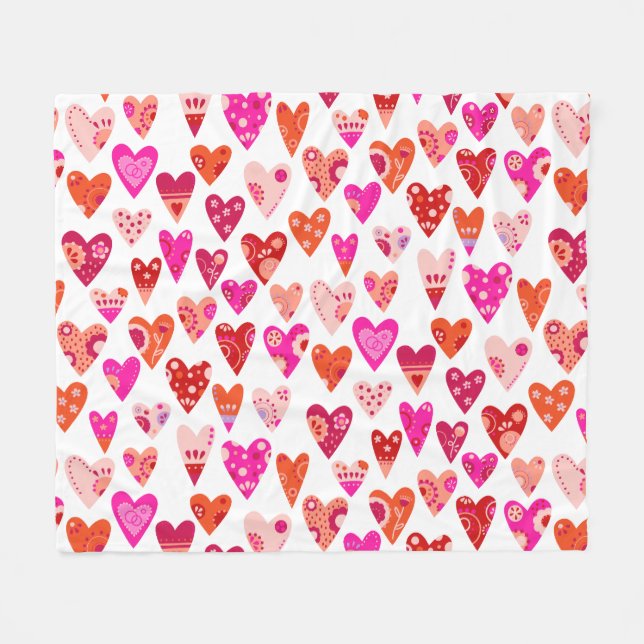 Manta Polar Patrón cardíaco Rojo Rosa Moderno (Frente (Horizontal))