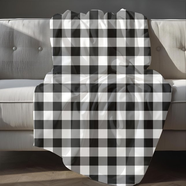Manta Polar Patrón Clásico De Cheques De Gingham En Blanco Y N (Classic Black And White Plaid Gingham Pattern Fleece Blanket)