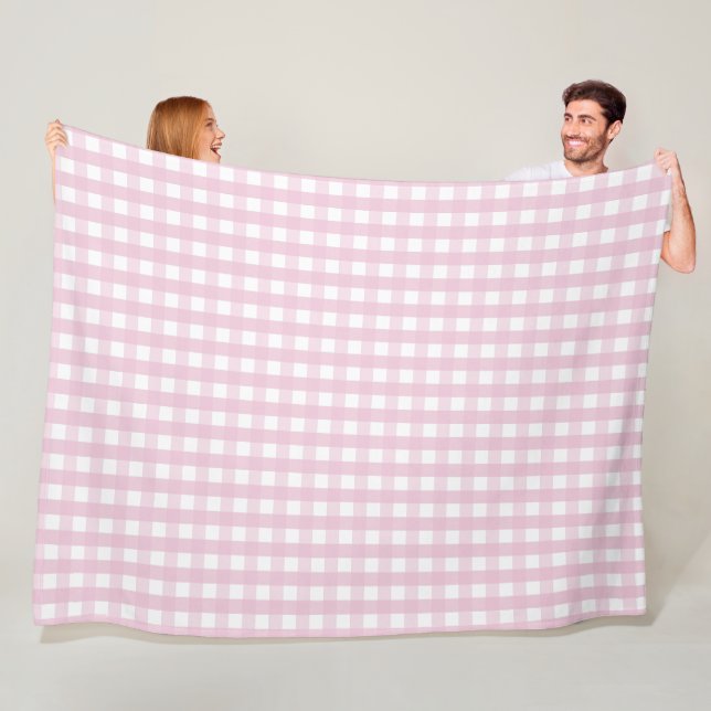 Manta Polar Patrón Clásico De Gingham Blanco Y Rosa (In situ)