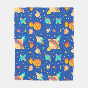 Manta Polar Patrón colorido con tema espacial y planetas