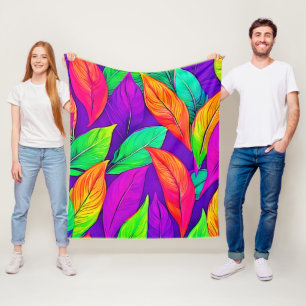 Manta Polar Patrón colorido de hojas etéreas de neón