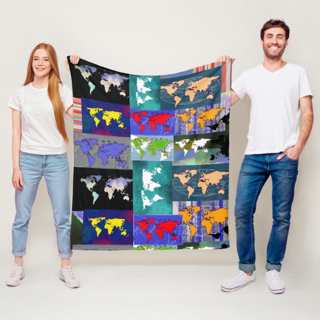 Manta Polar Patrón colorido Mapa de Mundo Mixto marcado a dist (In situ)