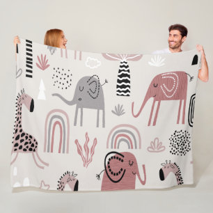 Manta Polar patrón con elefantes y jirafas lindos gigante 