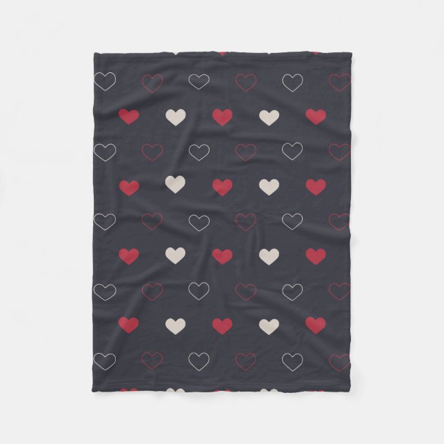 Manta Polar Patrón continuo de corazón rojo y oscuro Cute Mini (Anverso)