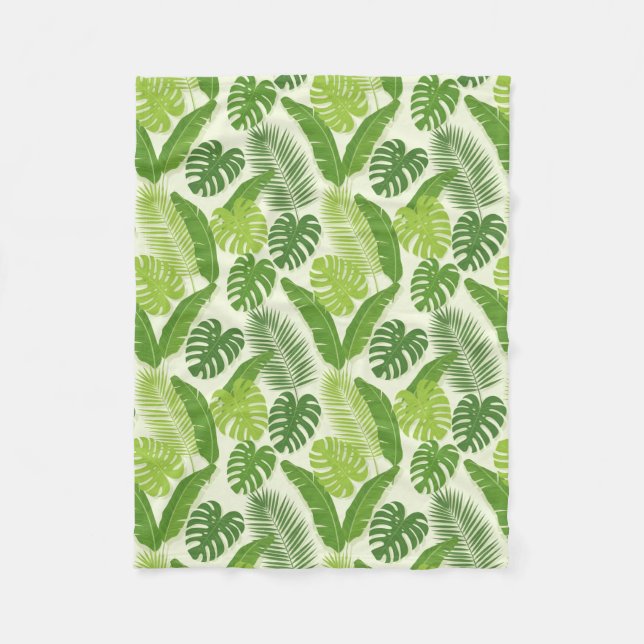 Manta Polar Patrón continuo de hojas tropicales y Monstera (Anverso)