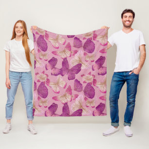 Manta Polar Patrón continuo de mariposa rosa con brillo