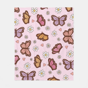 Manta Polar Patrón continuo de mariposa y flores