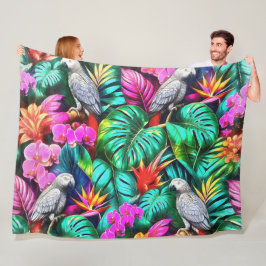 Manta Polar Patrón continuo de superficie de selva con loros g