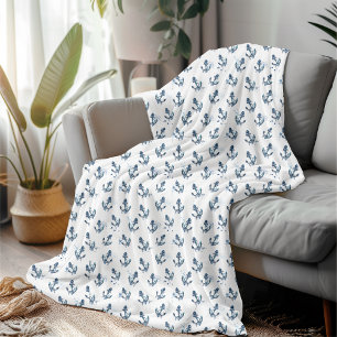 Manta Polar Patrón de acuarela azul de anclaje náutico