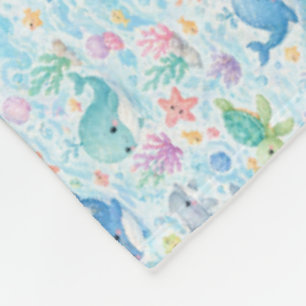 Manta Polar Patrón de Acuarela de Amigos del Océano Adorables