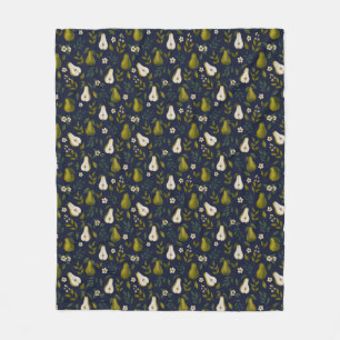 Manta Polar Patrón de Acuarela de Pera Verde sobre Azul Oscuro