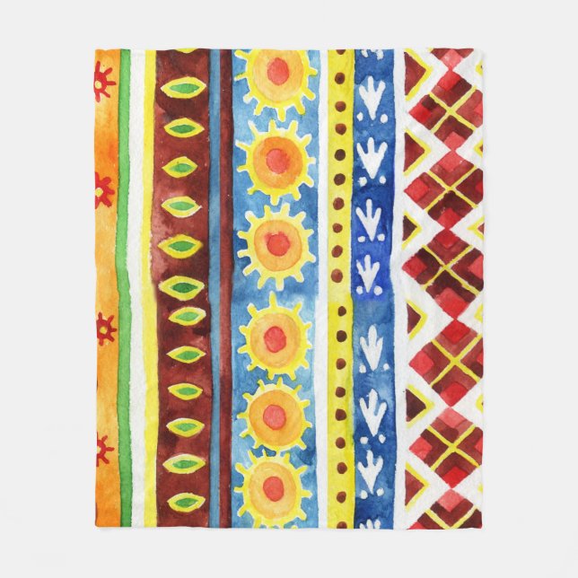 Manta Polar Patrón de acuarela étnica pintada a mano (Anverso)