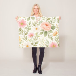 Manta Polar Patrón de acuarela floral suave
