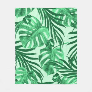 Manta Polar Patrón de acuarela transparente con hojas tropical