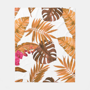 Manta Polar Patrón de acuarela transparente con hojas tropical