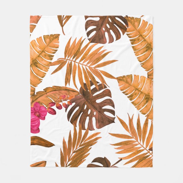 Manta Polar Patrón de acuarela transparente con hojas tropical (Anverso)