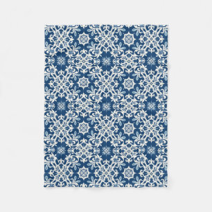 Manta Polar Patrón de adorno boho en blanco-azul vintage
