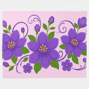 Manta Polar Patrón de adorno floral morado elegante