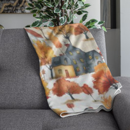 Manta Polar Patrón de aldea de bosques de acuarela rústica