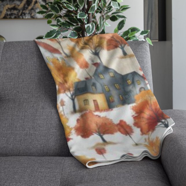 Manta Polar Patrón de aldea de bosques de acuarela rústica (Subido por el creador)