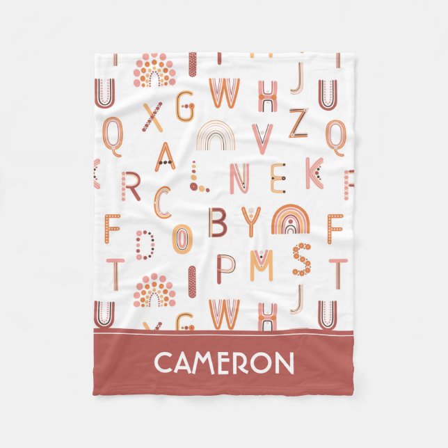 Manta Polar Patrón de alfabeto arcoiris diverso (Anverso)