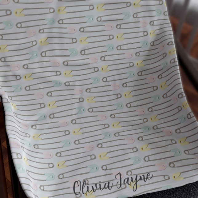 Manta Polar Patrón de alfileres de seguridad Gris Moderno Kids (Just add your name to this cute diaper pin pattern blanket)