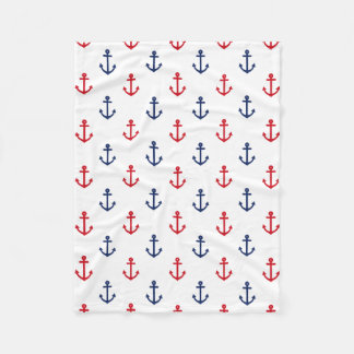 Manta Polar Patrón de ancla náutica azul rojo blanco