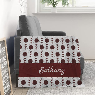 Manta Polar Patrón de animadores marrones Pom Poms & Hearts