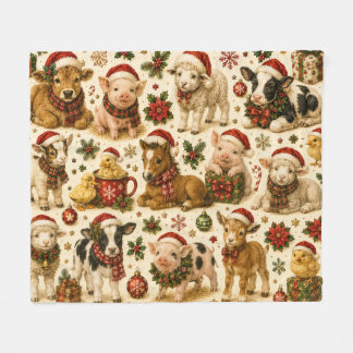 Manta Polar Patrón de animales de granja de Navidad lindos 