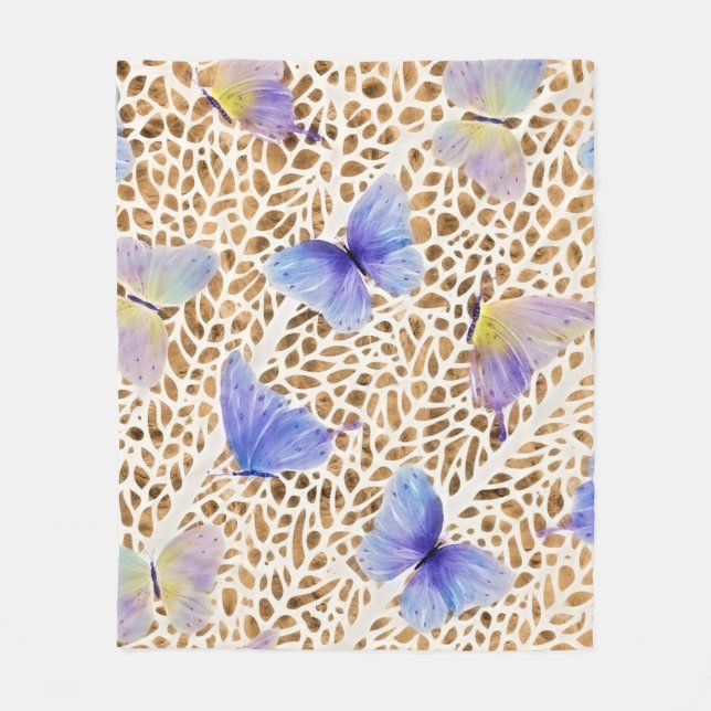 Manta Polar Patrón de animales de las mariposas azules de colo (Anverso)