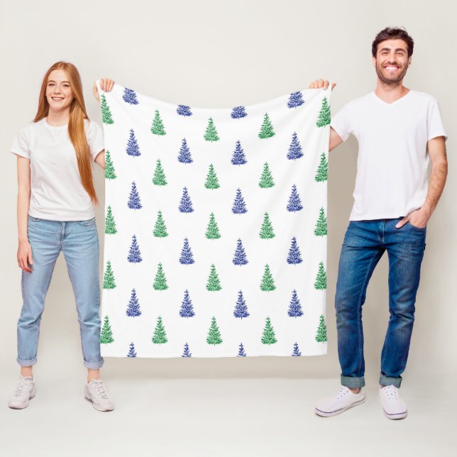 Manta Polar Patrón de árbol de acuarela azul y verde (In situ)