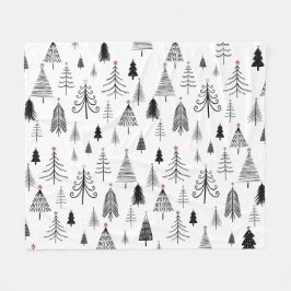 Manta Polar Patrón de árbol de Navidad blanco y negro