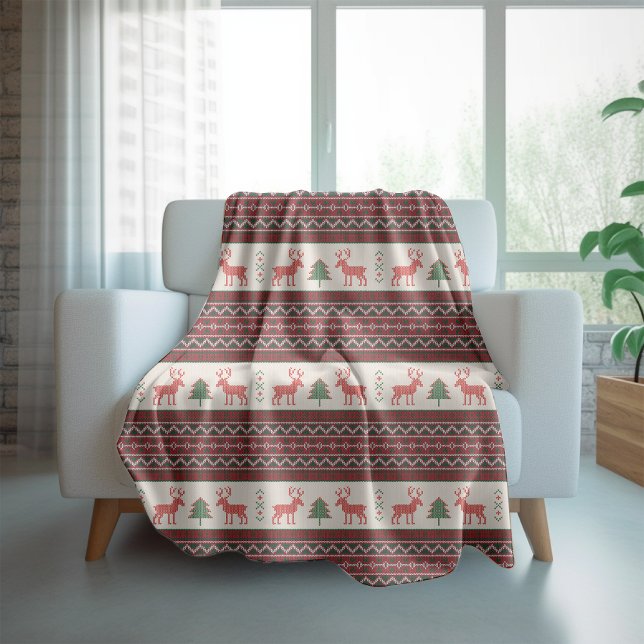 Manta Polar Patrón de árbol de Navidad de renos de punto | Vac (Subido por el creador)