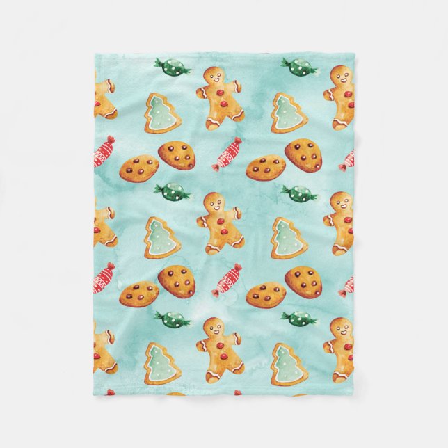 Manta Polar Patrón de árbol de navidad del hombre de jengibre (Anverso)