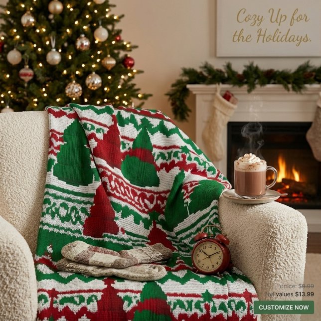 Manta Polar Patrón de árbol de Navidad tejido acogedor  (Subido por el creador)