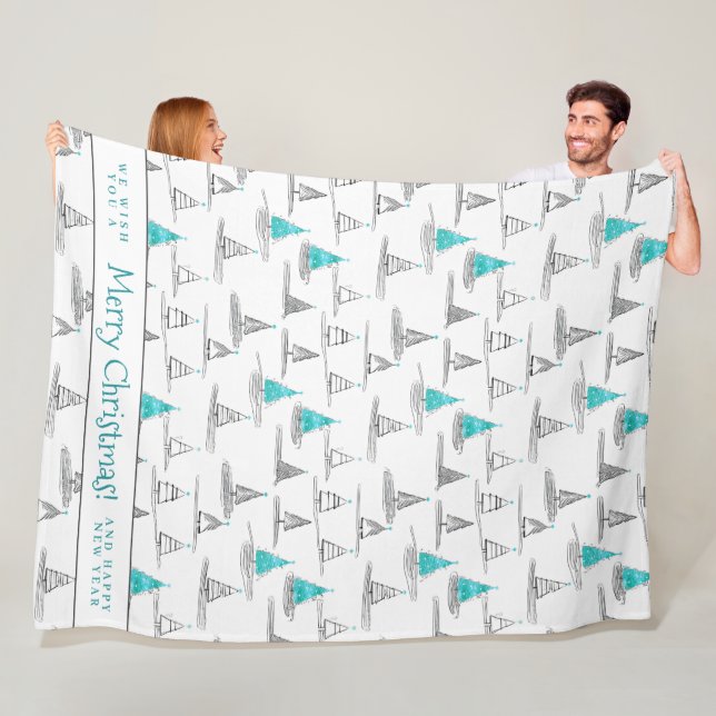 Manta Polar Patrón de árbol de Navidad verde azulado#5 ID1009 (In situ)