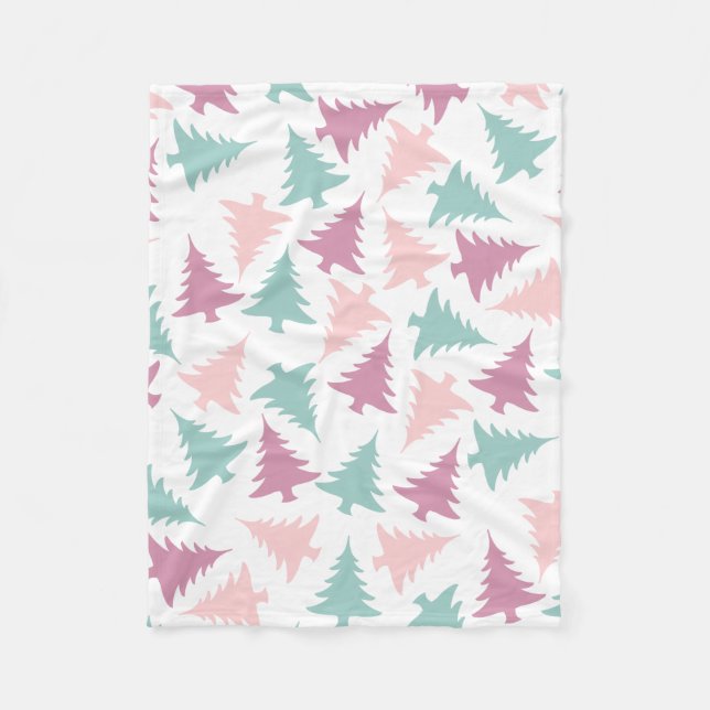 Manta Polar Patrón de árbol de Navidad verde rosa pastel (Anverso)