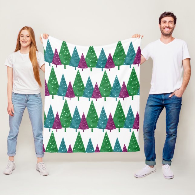 Manta Polar Patrón de árboles de acuarela Verde azulada magent (In situ)